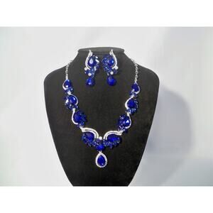 Blue sapphire rhinestone wedding MOB prom party evening drag queen necklace
